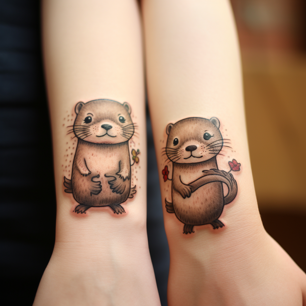 cute-tattoos-2,Otter Couple Holding Hands