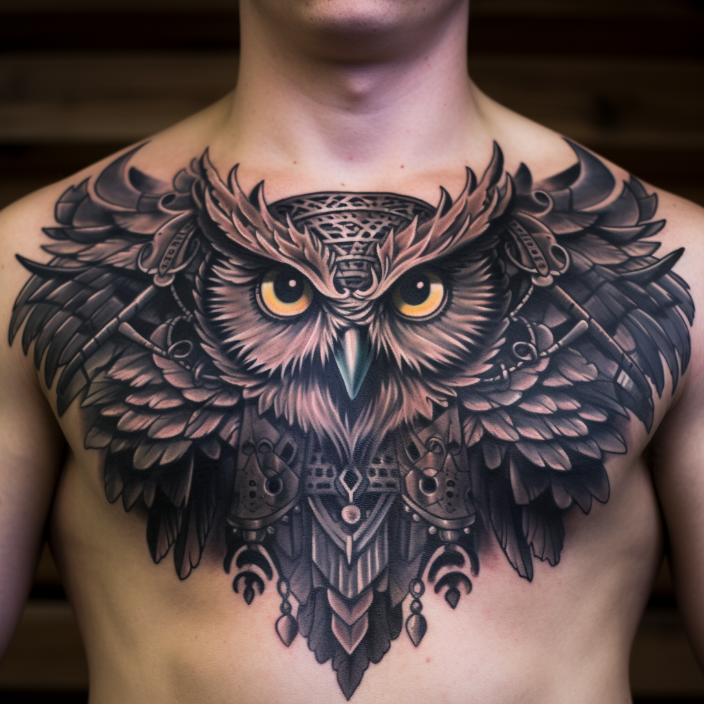 chest-tattoos,Swooping Owl