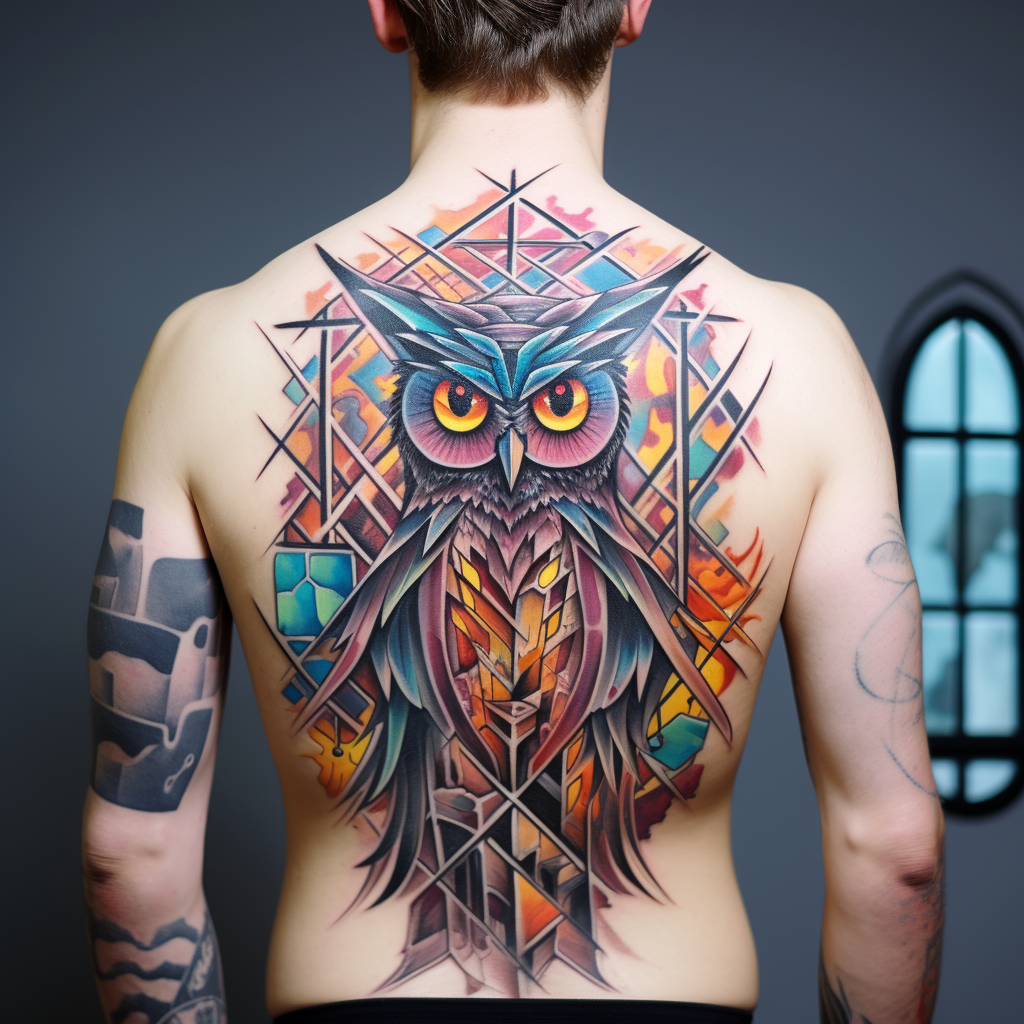 abstract-tattoos,Owl & Church Window