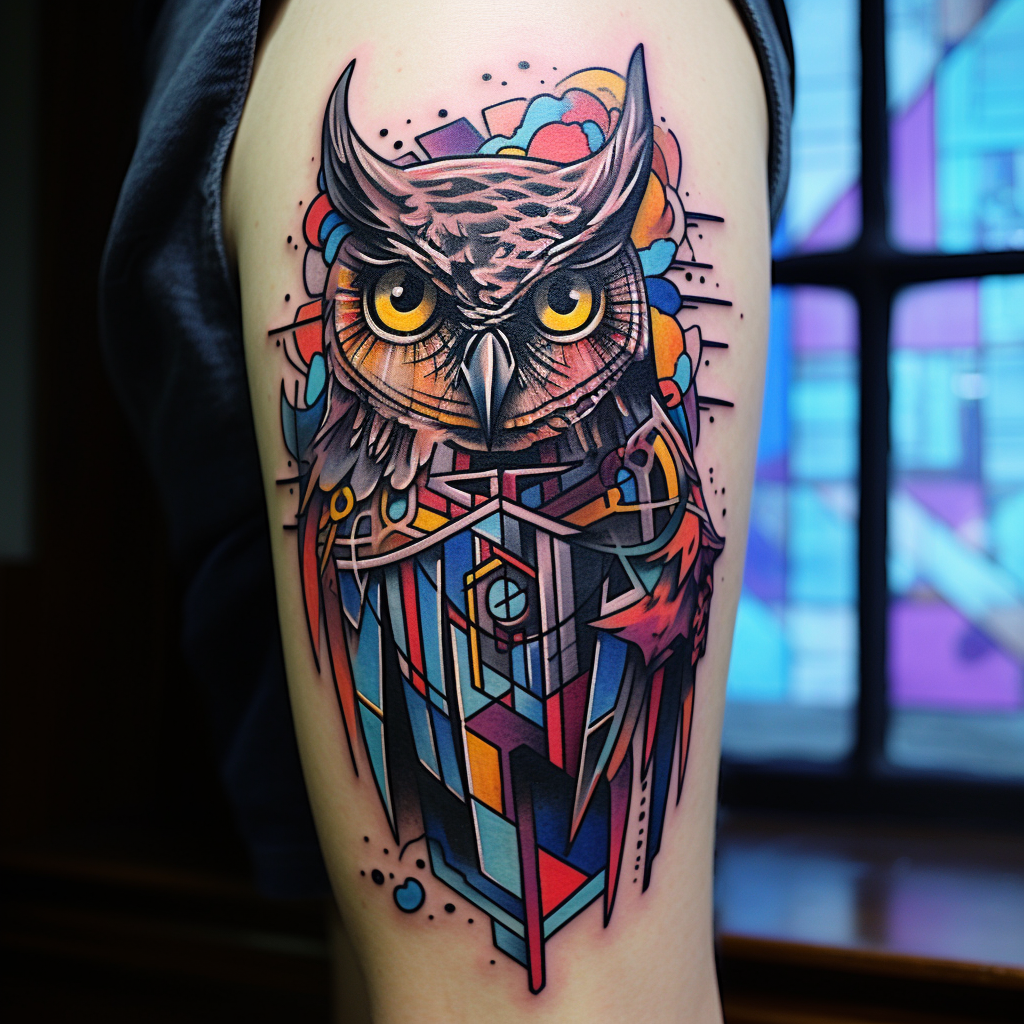 abstract-tattoos,Owl & Church Window
