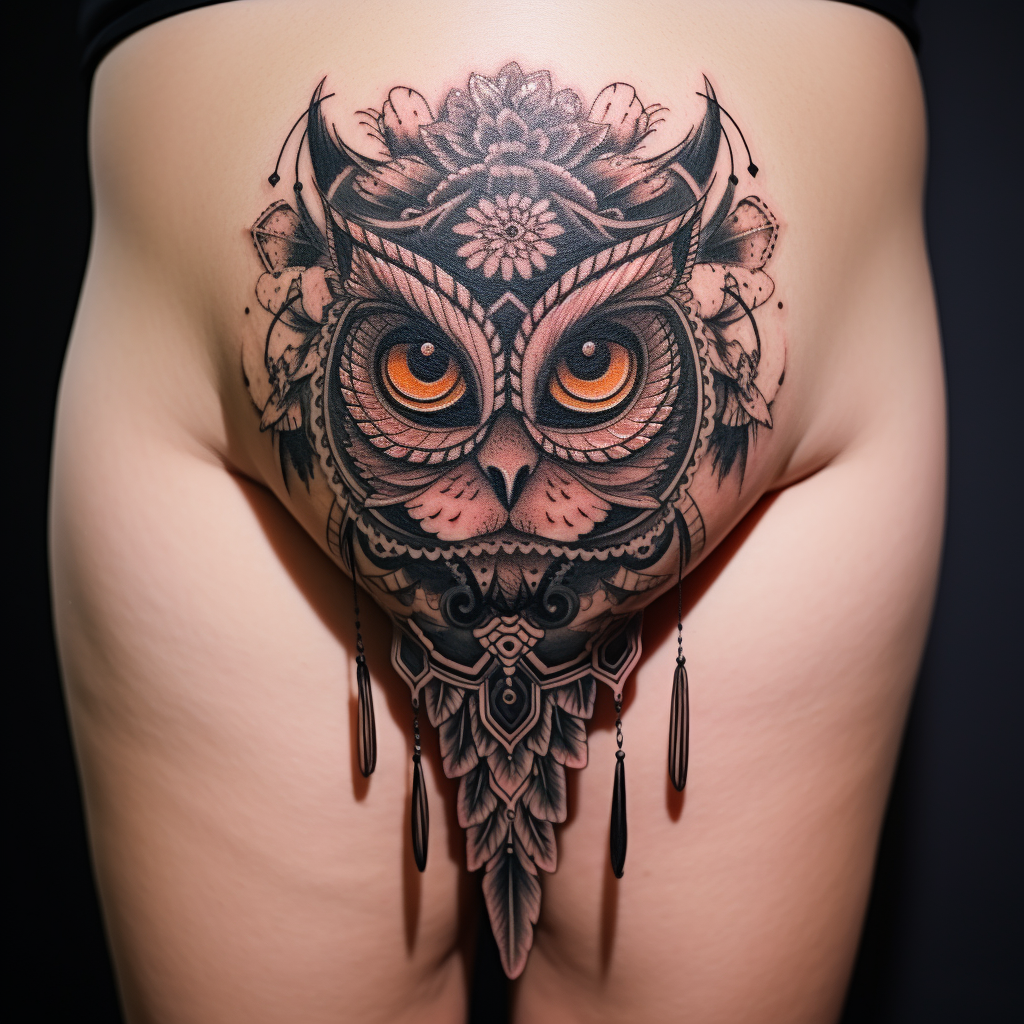 animal-tattoos,Owl & Mandala Hip