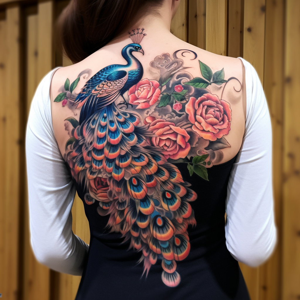a tattoo,birds,Peacock & Peony