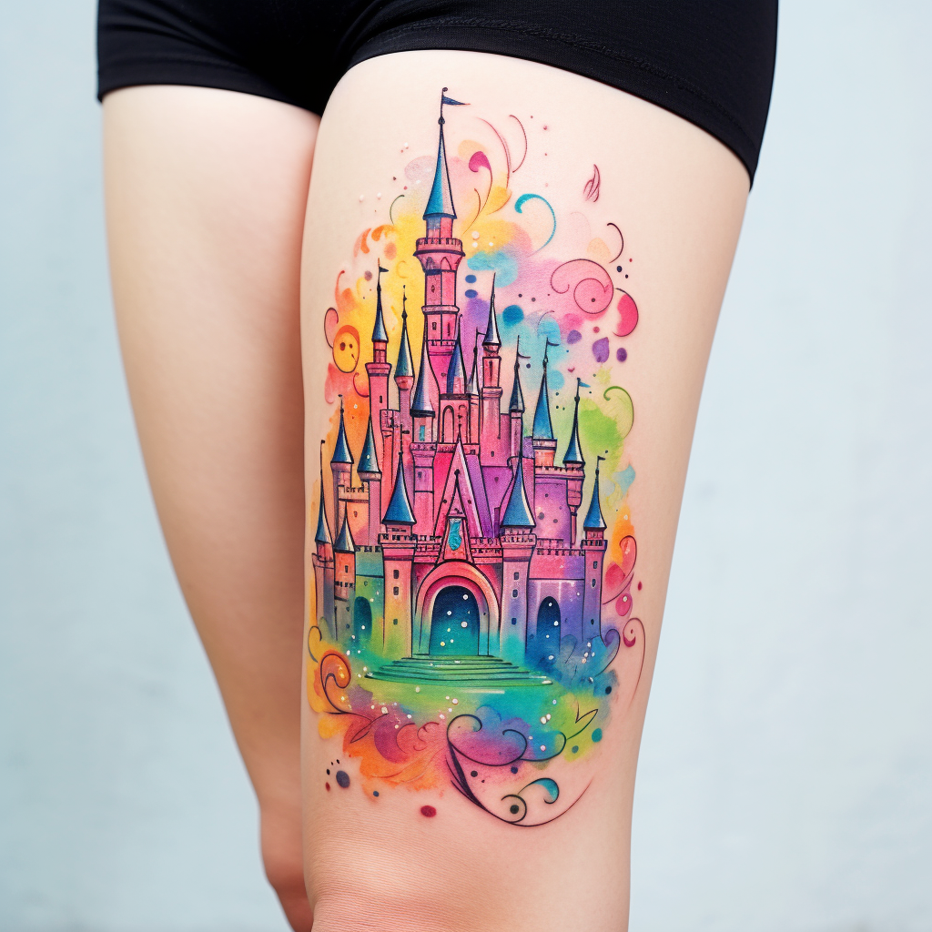 colourful-tattoos,Cute Cinderella Castle