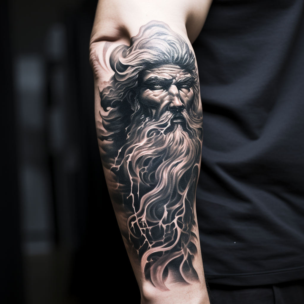 amazing-tattoos,Poseidon Stormy Forearm Piece