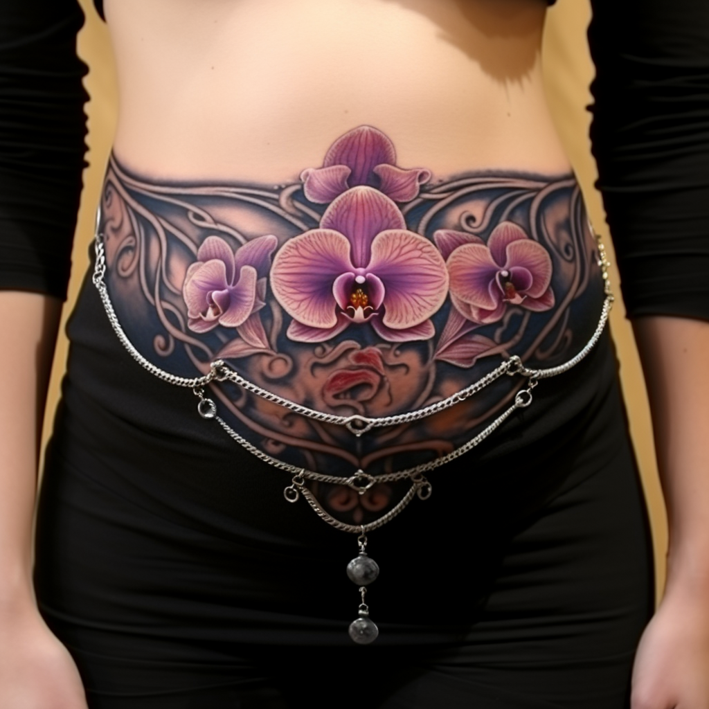 belly-tattoos,Orchid Belly Tattoo