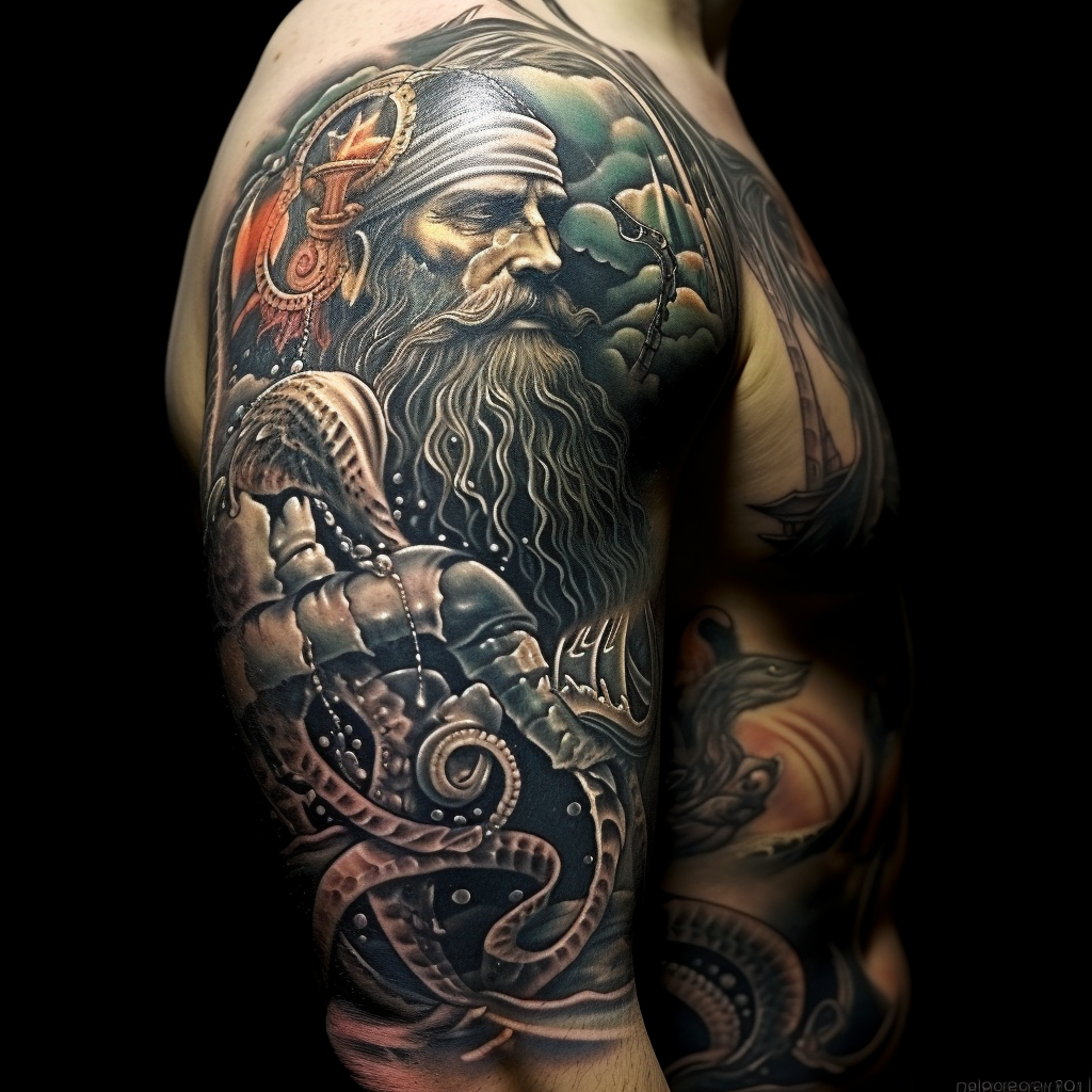 amazing-tattoos,Prometheus Bound and the Oceanids