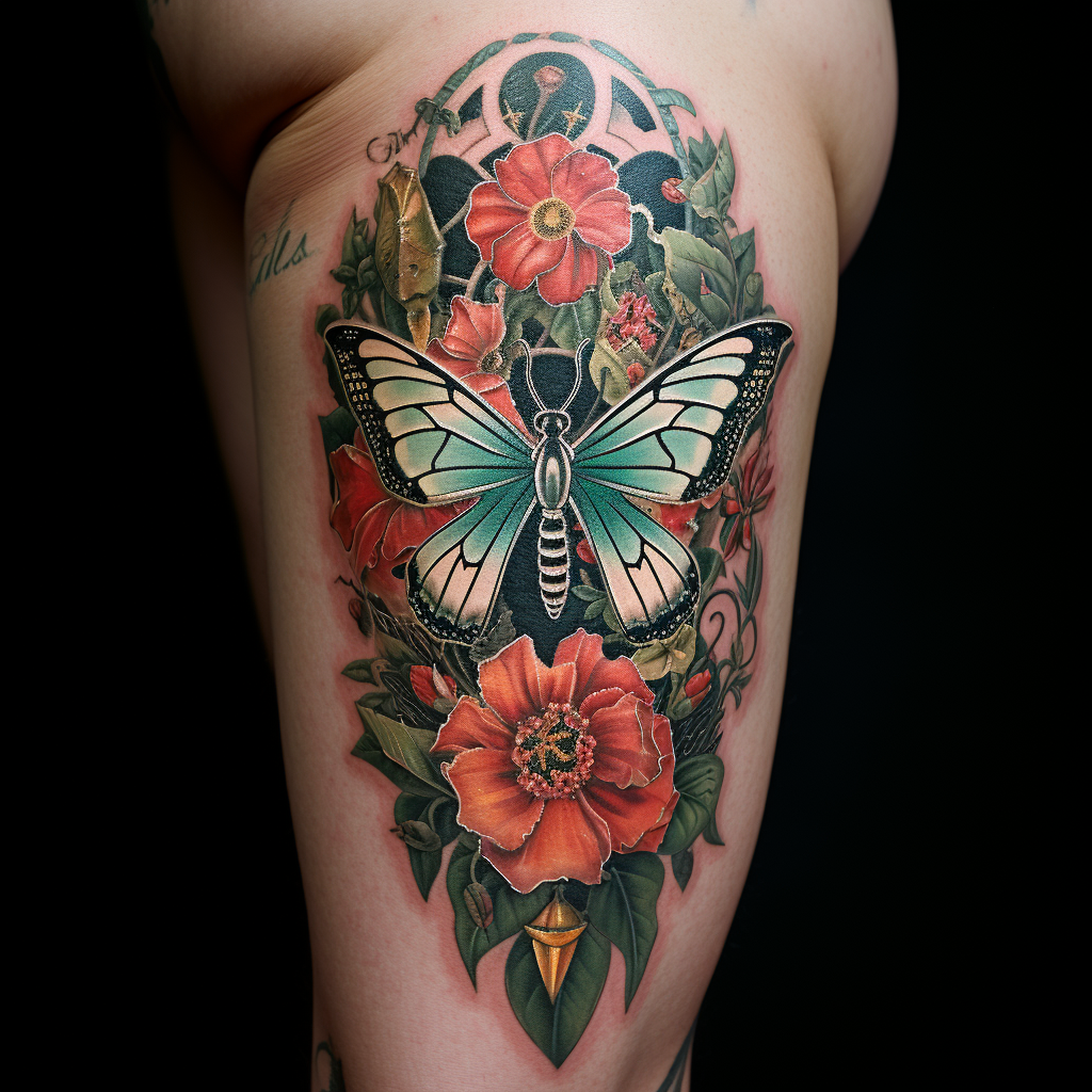 bug-tattoos,Puriri Moth & Flowers