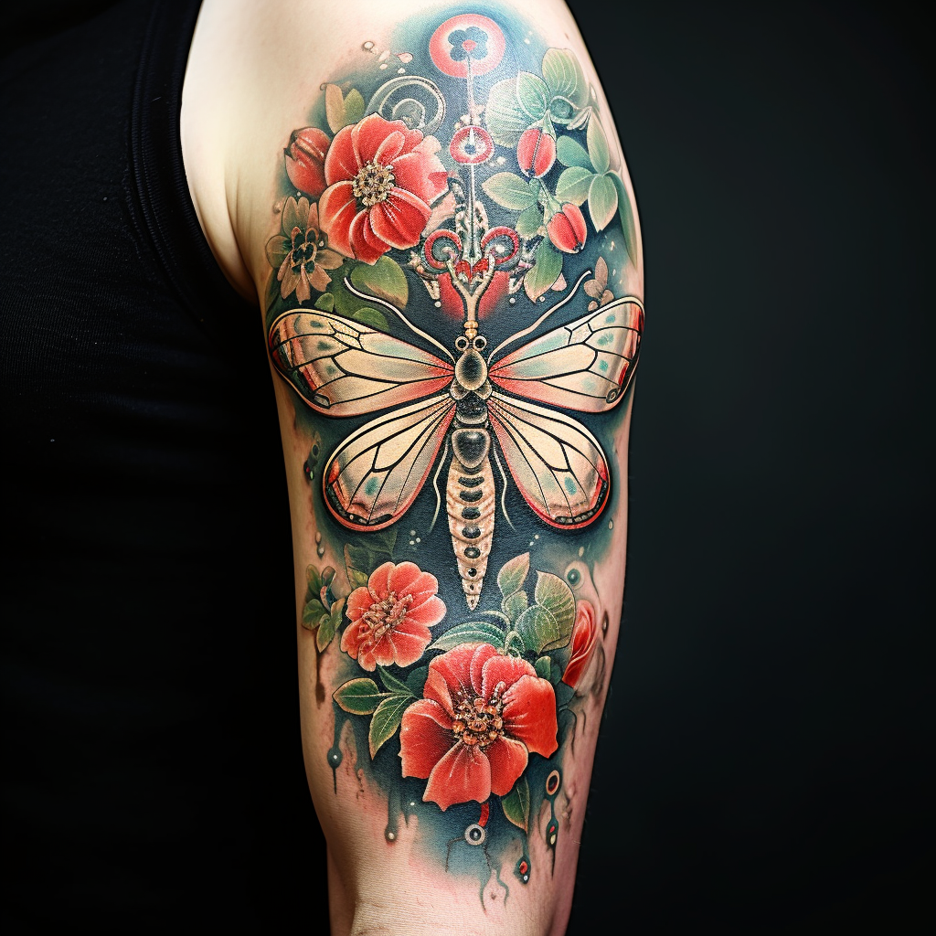 bug-tattoos,Puriri Moth & Flowers