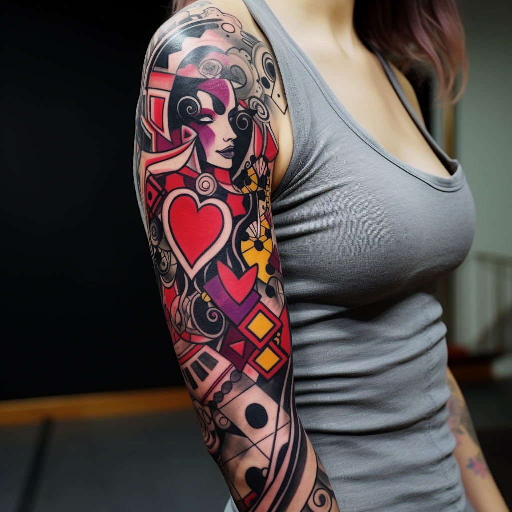 abstract-tattoos,Queen of Hearts Sleeve