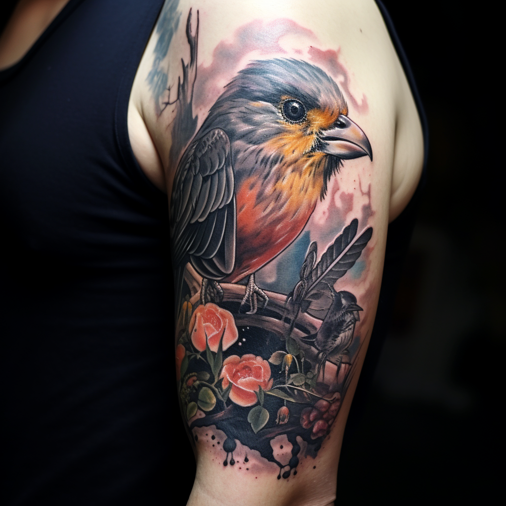 animal-tattoos,Robin & Skull