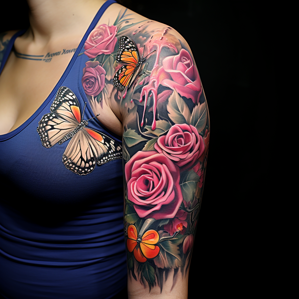 animal-tattoos,Roses & Butterflies Sleeve