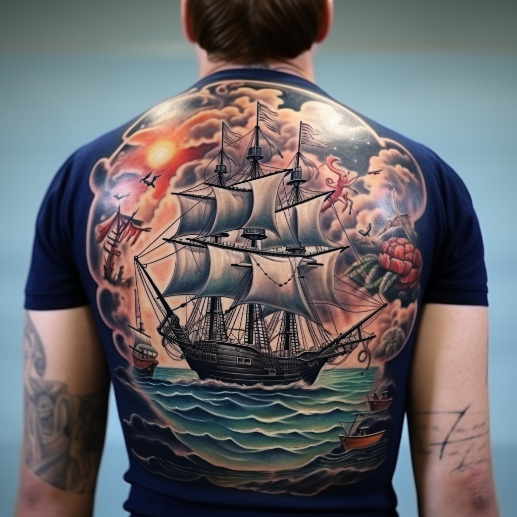 animal-tattoos,Sailing Themed Back Tattoo