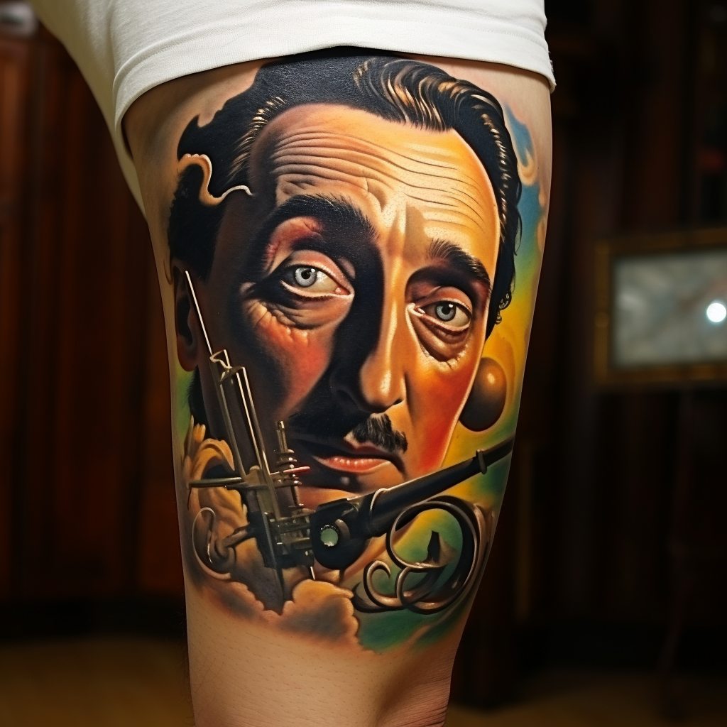 amazing-tattoos,Salvador Dali Realistic Tattoo