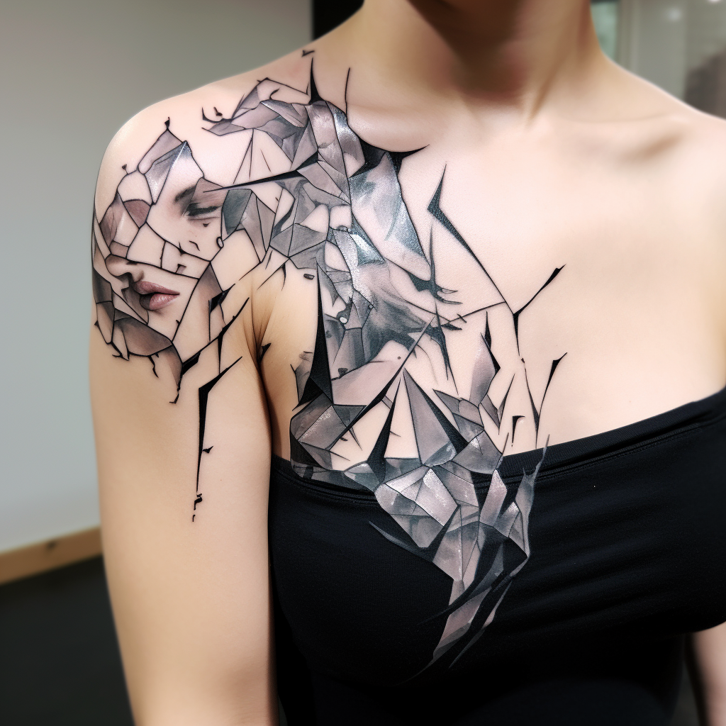 a tattoo,black-ink,Shattered Glass Armpit Tattoo