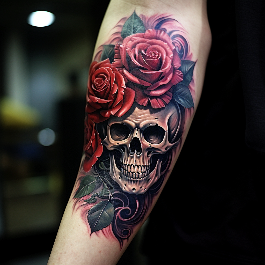 3d-tattoos,Skull & Rose