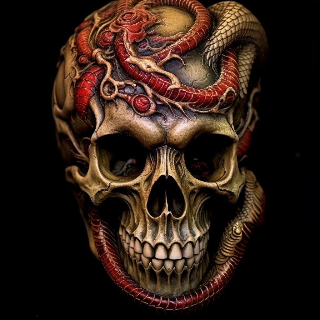 3d-tattoos,Skull & Snake Hip Tattoo