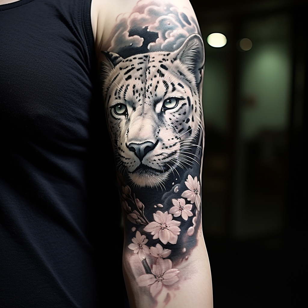 animal-tattoos,Snow Leopard Sleeve