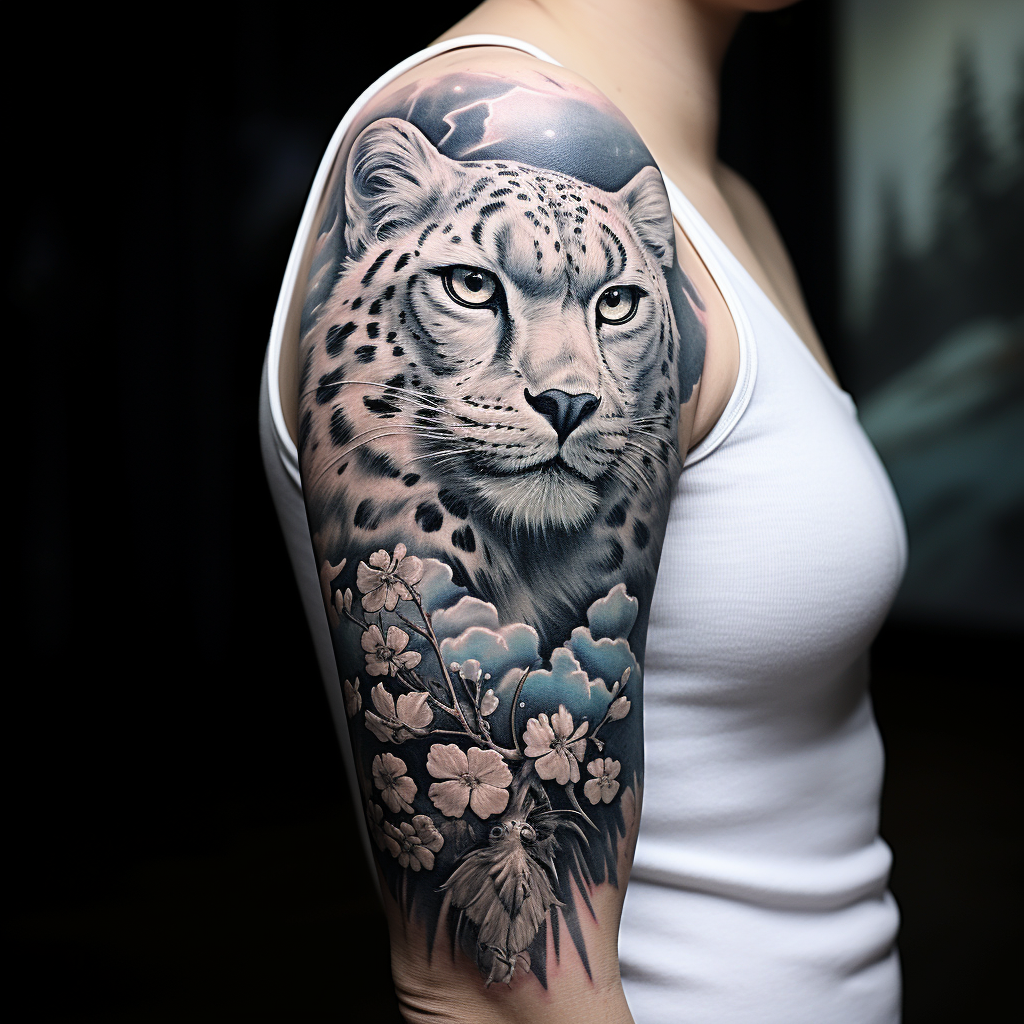 a tattoo,birds,Snow Leopard Sleeve