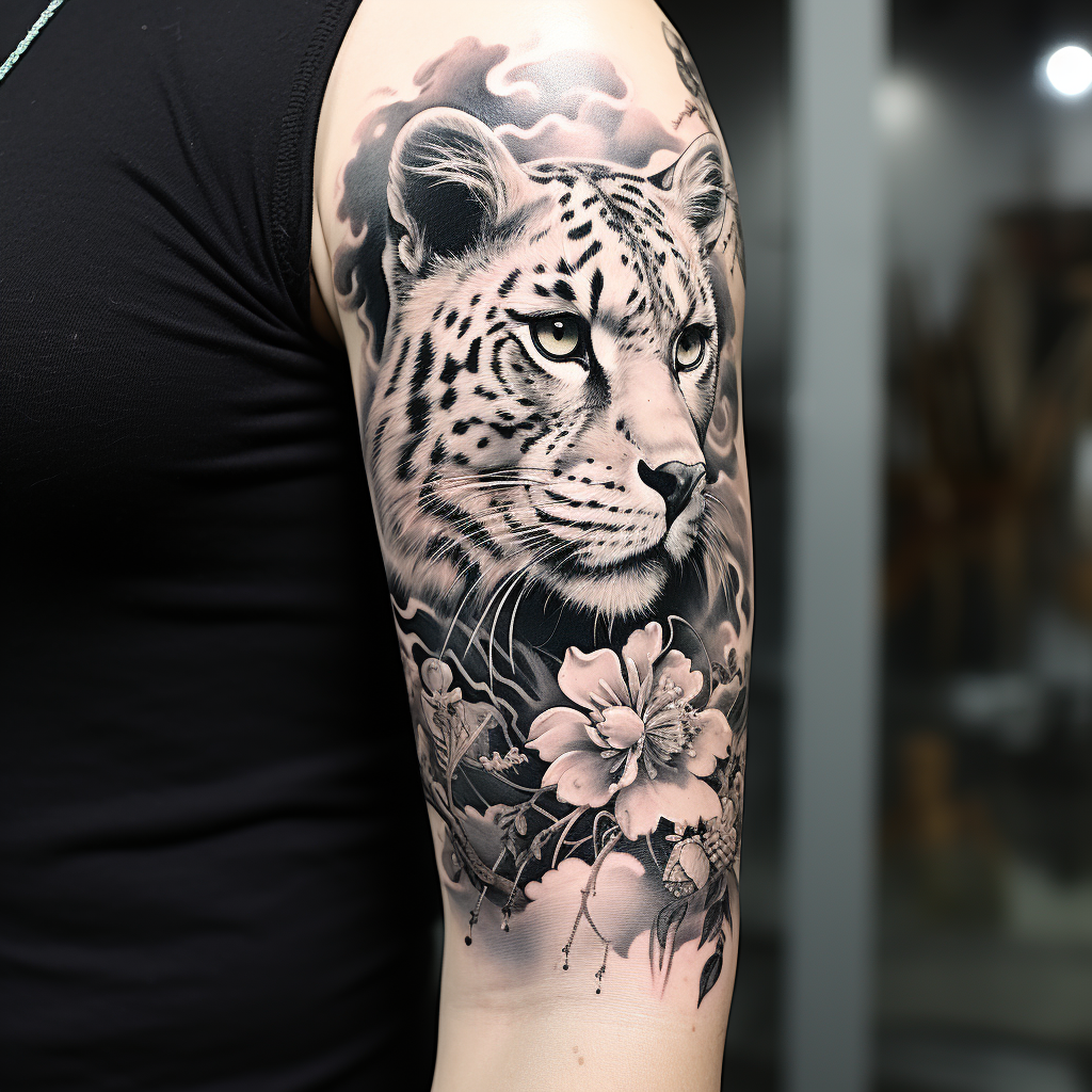a tattoo,birds,Snow Leopard Sleeve