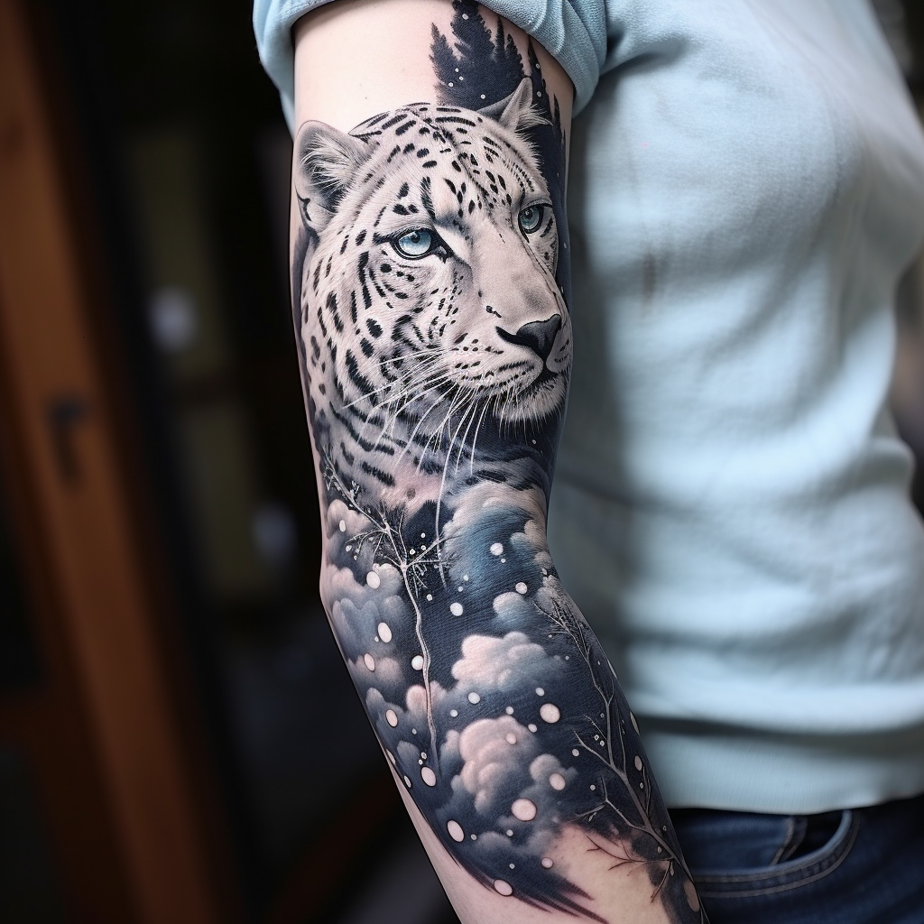 arm-tattoos,Snow Leopard Sleeve