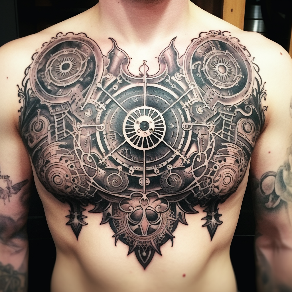 chest-tattoos,Space Mandala Chest Tattoo