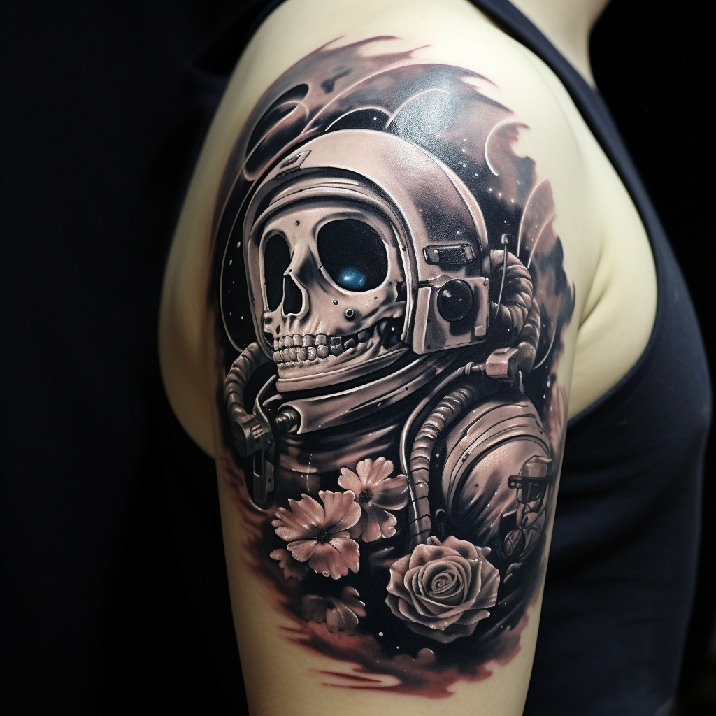 amazing-tattoos,Moon Landing Skull