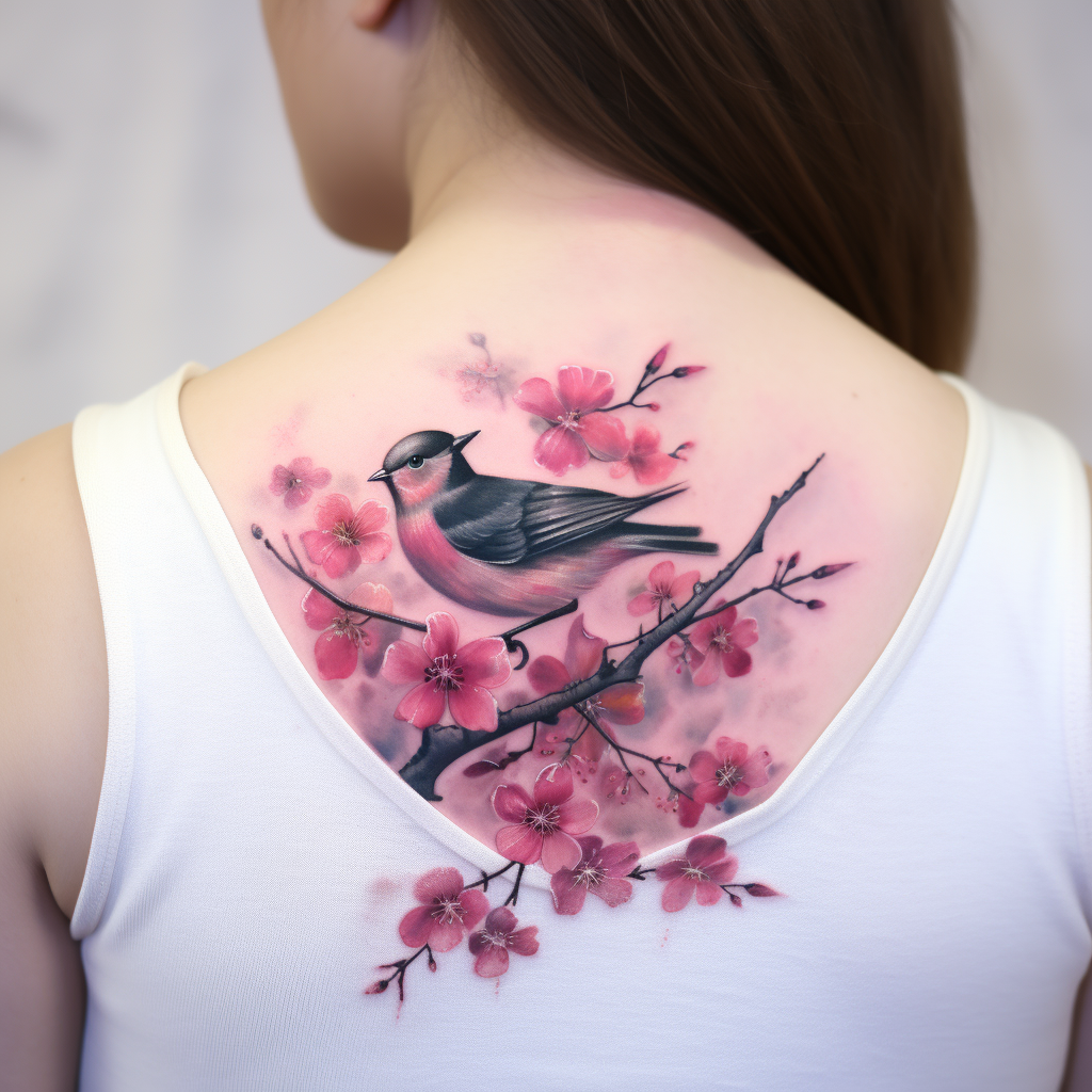 a tattoo,birds,Sparrow & Cherry Blossom
