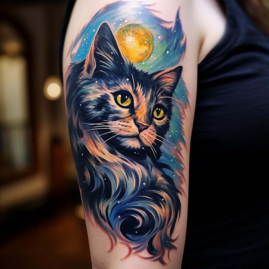 animal-tattoos,Starry Night Cat