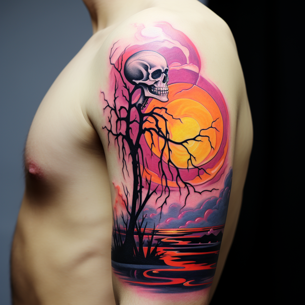 abstract-tattoos,Sunset Skeleton