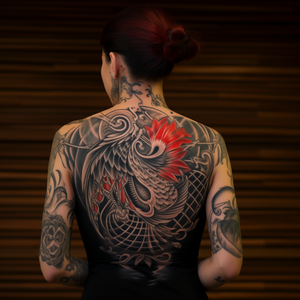 back-tattoos,Framed Swan, Woman’s Full Back Tattoo