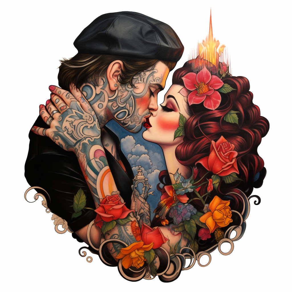 colourful-tattoos,The Kiss