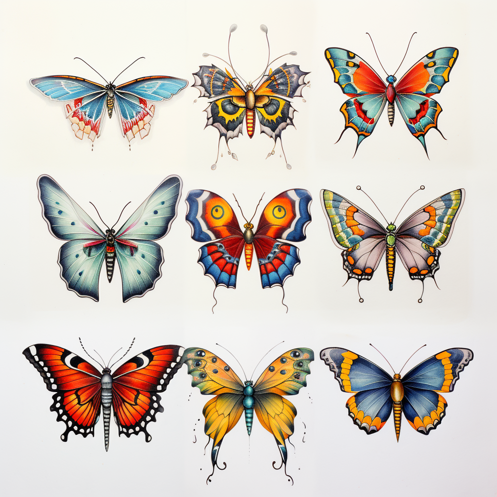 bug-tattoos,Traditional Butterflies Tattoos