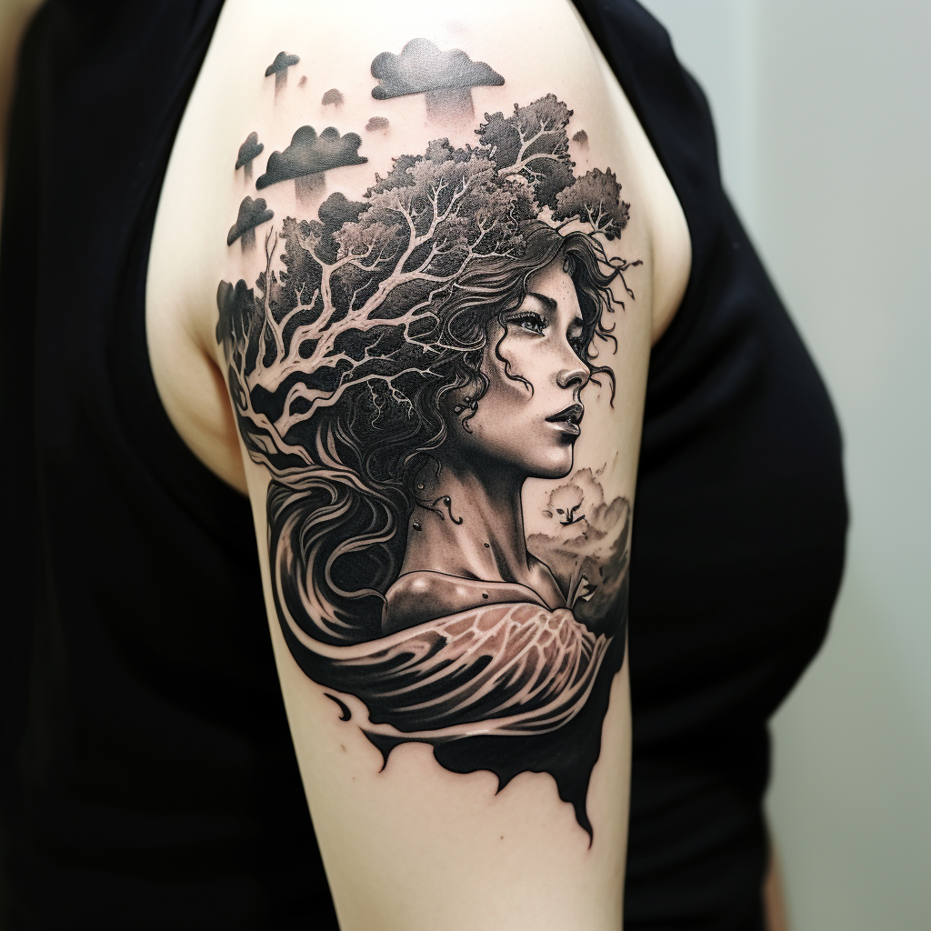 a tattoo,black-ink,Mother Nature Tattoo