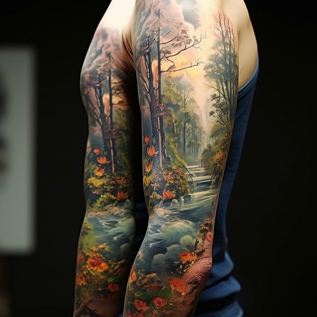 amazing-tattoos,Peaceful Nature Sleeve