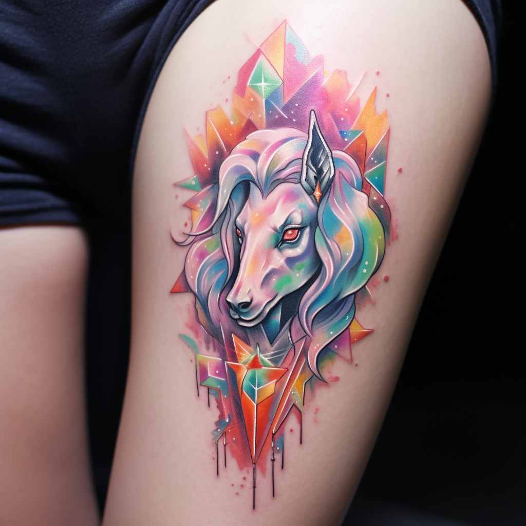 colourful-tattoos,Space Unicorn & Rainbow Diamond