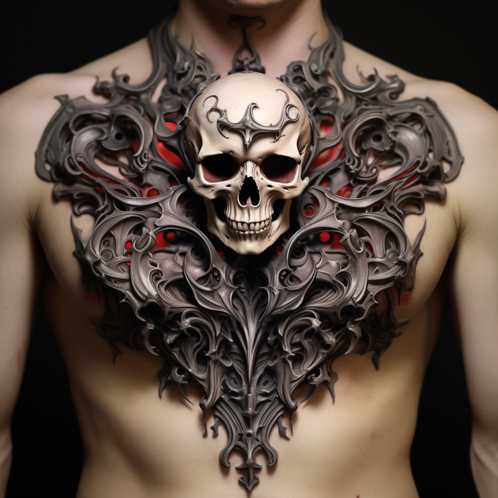 3d-tattoos,Vampire Skull Chest Tattoo