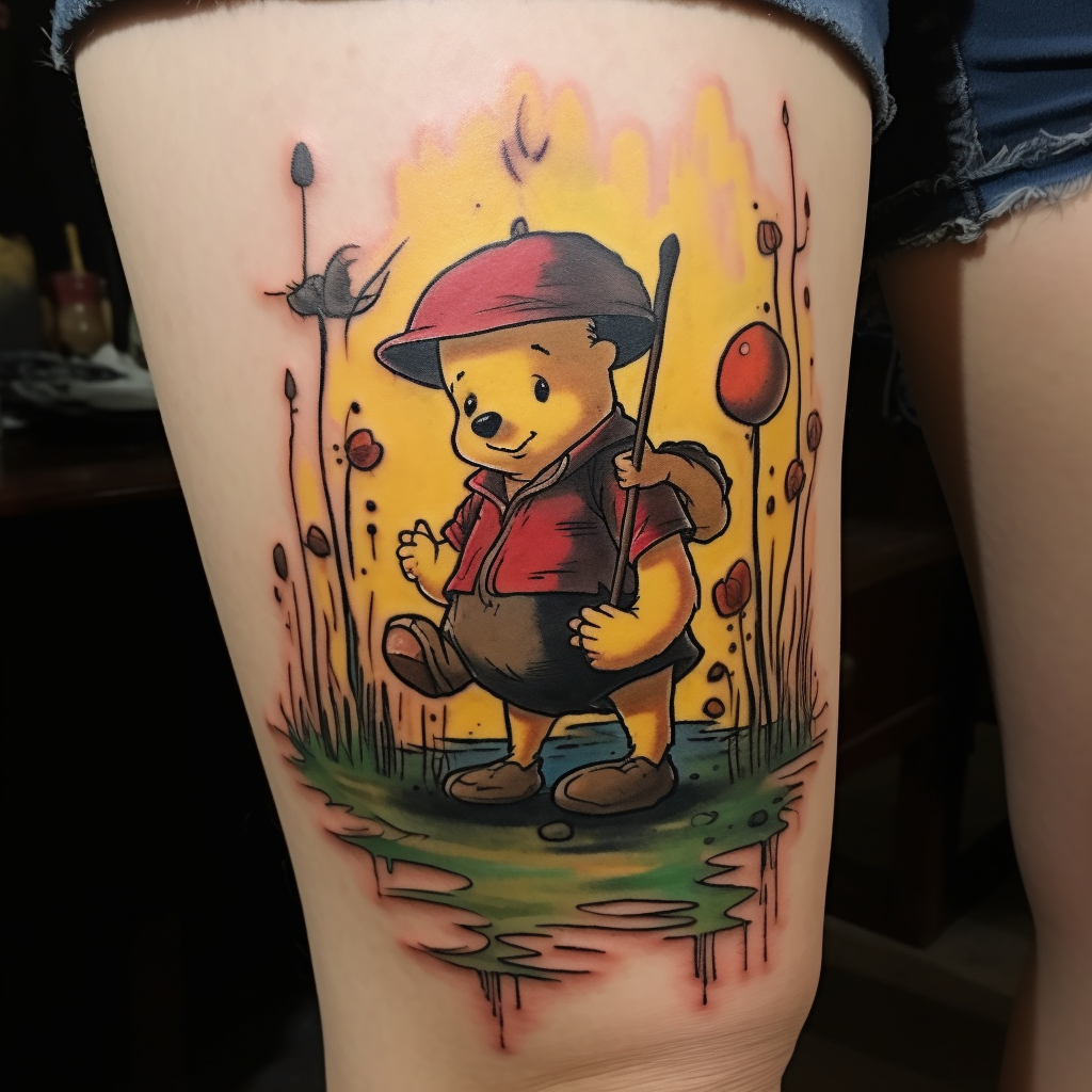 cartoon-tattoos,Pooh Dipped in Mud