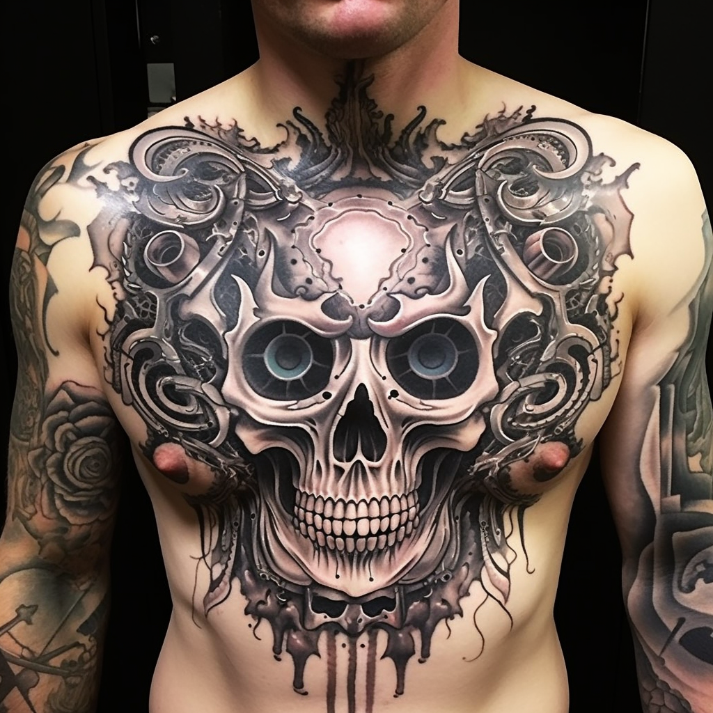 chest-tattoos,Abstract Skull on Guy’s Chest