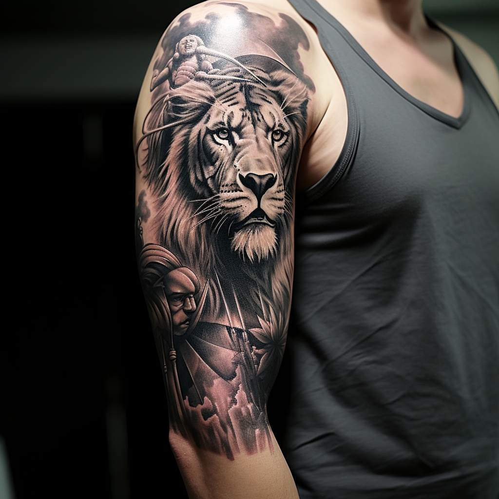 arm-tattoos,Baboon, Tiger & Lion