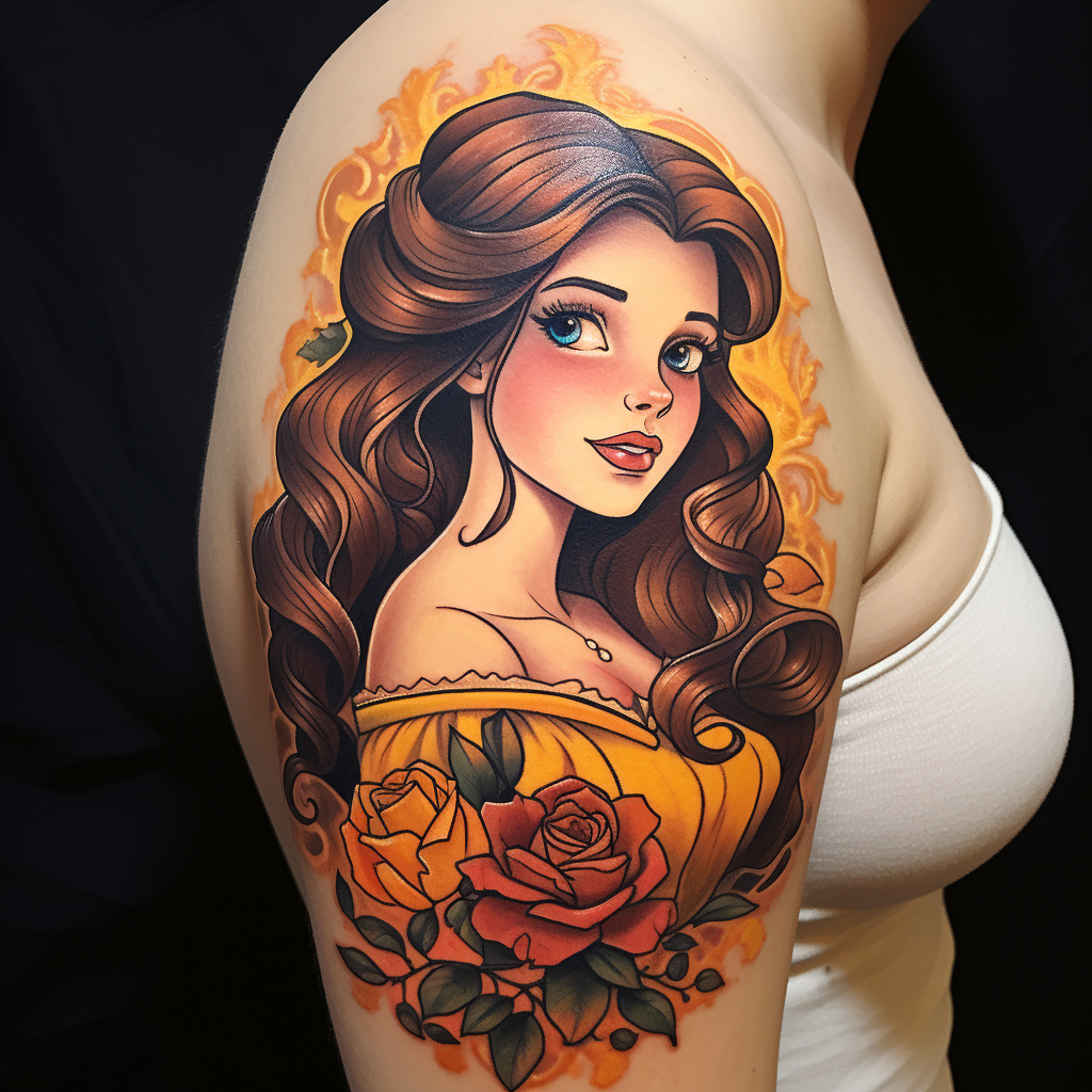 cartoon-tattoos,Belle from Beauty and the Beast