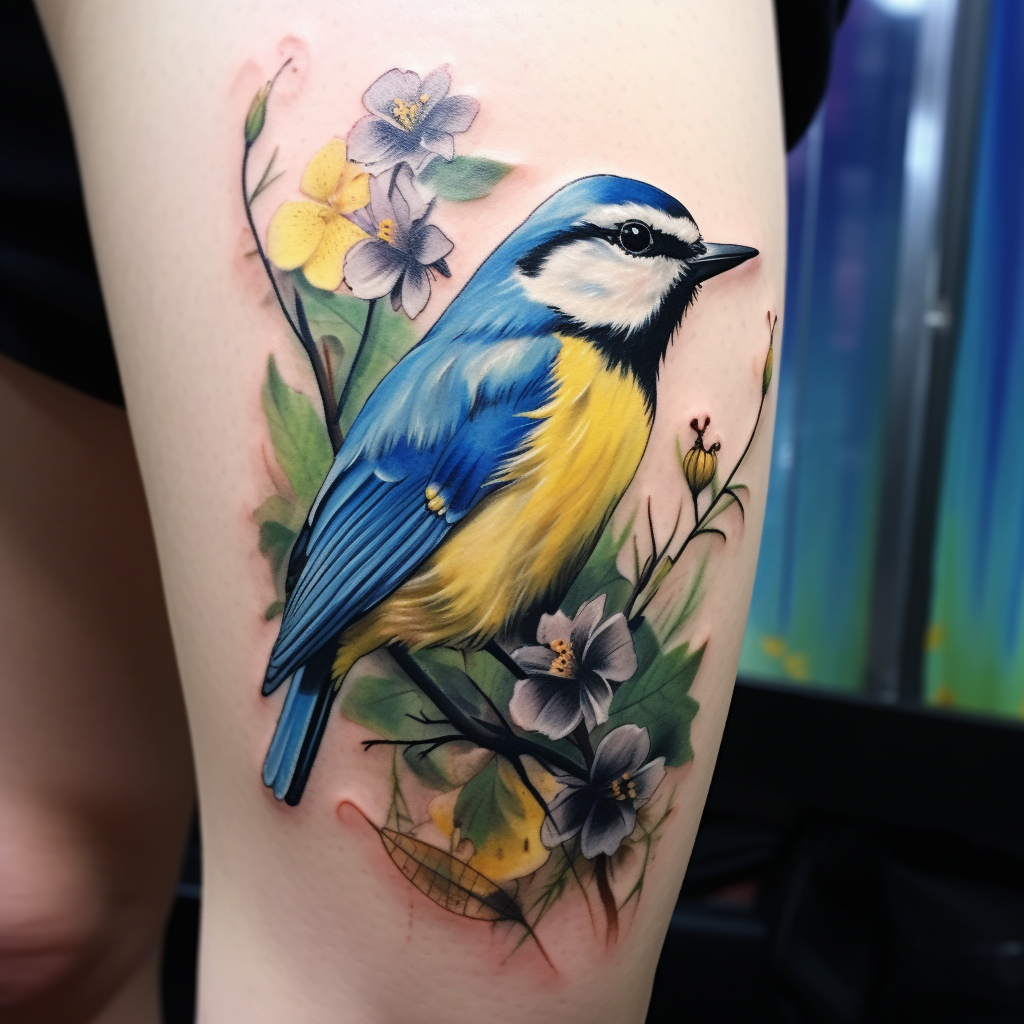 a tattoo,birds,Realistic Blue Tit Tattoo