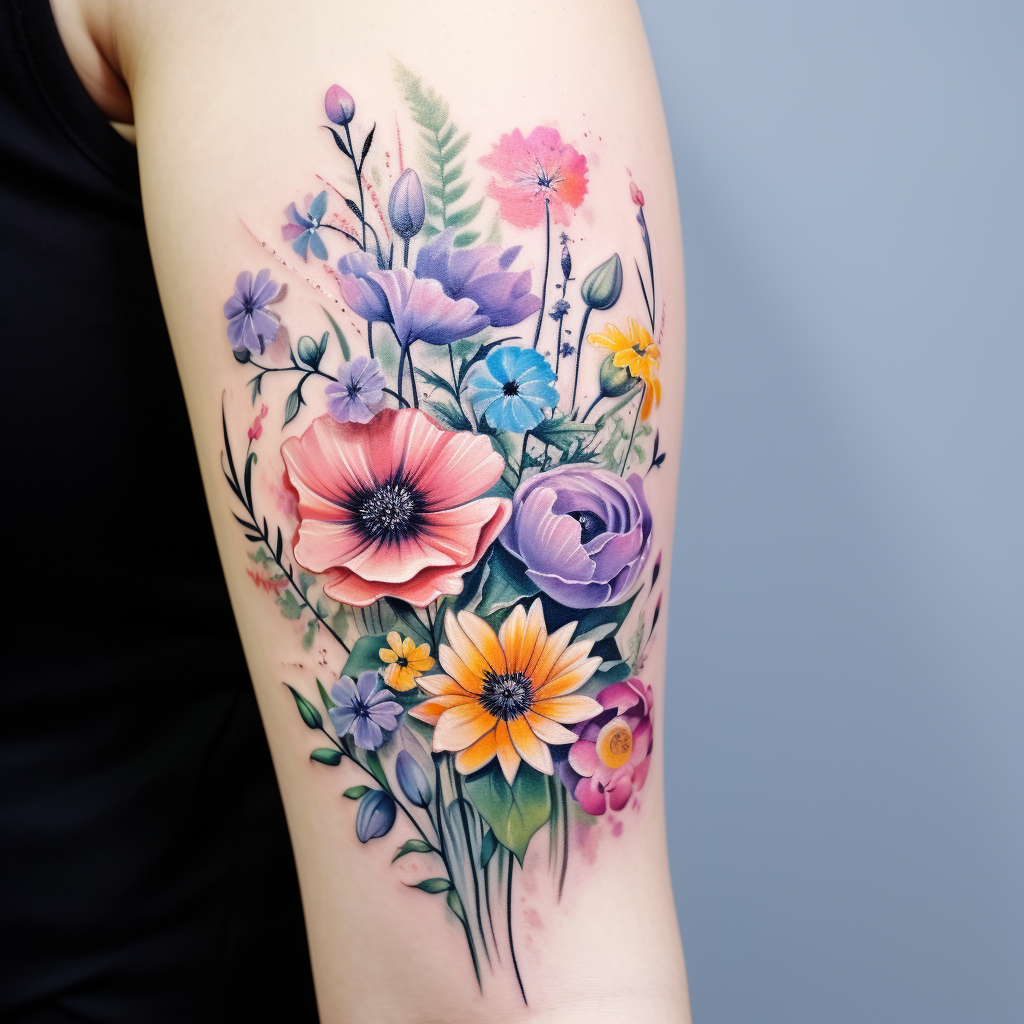 colourful-tattoos,Bouquet of Wild Flowers