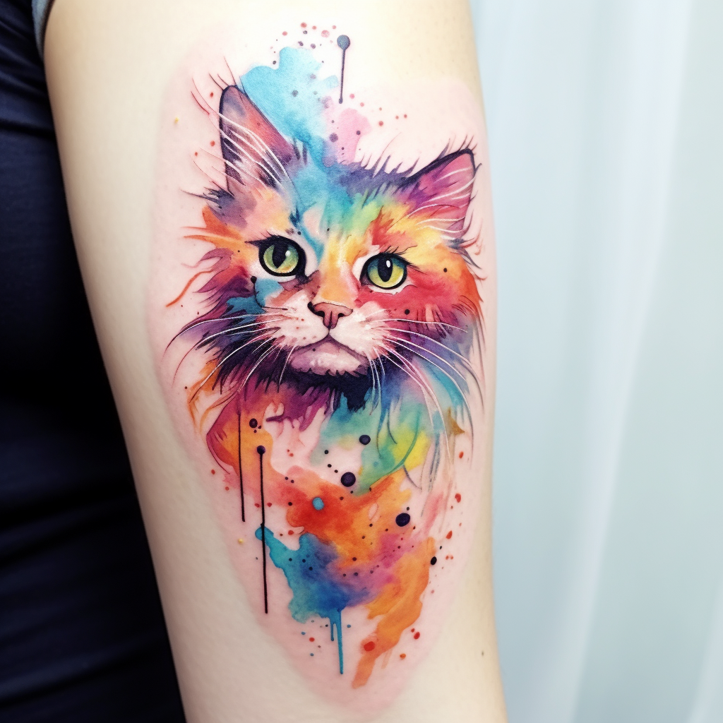 cat-tattoos,Colorful Watercolor Cat