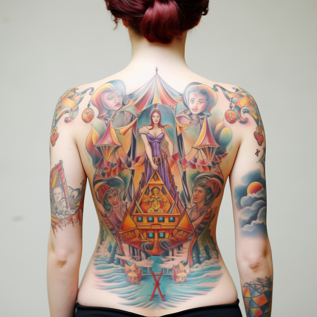 colourful-tattoos,Circus Back Tattoo
