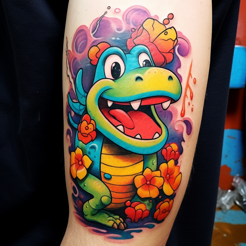 cartoon-tattoos,Colorful Yoshi Tattoo