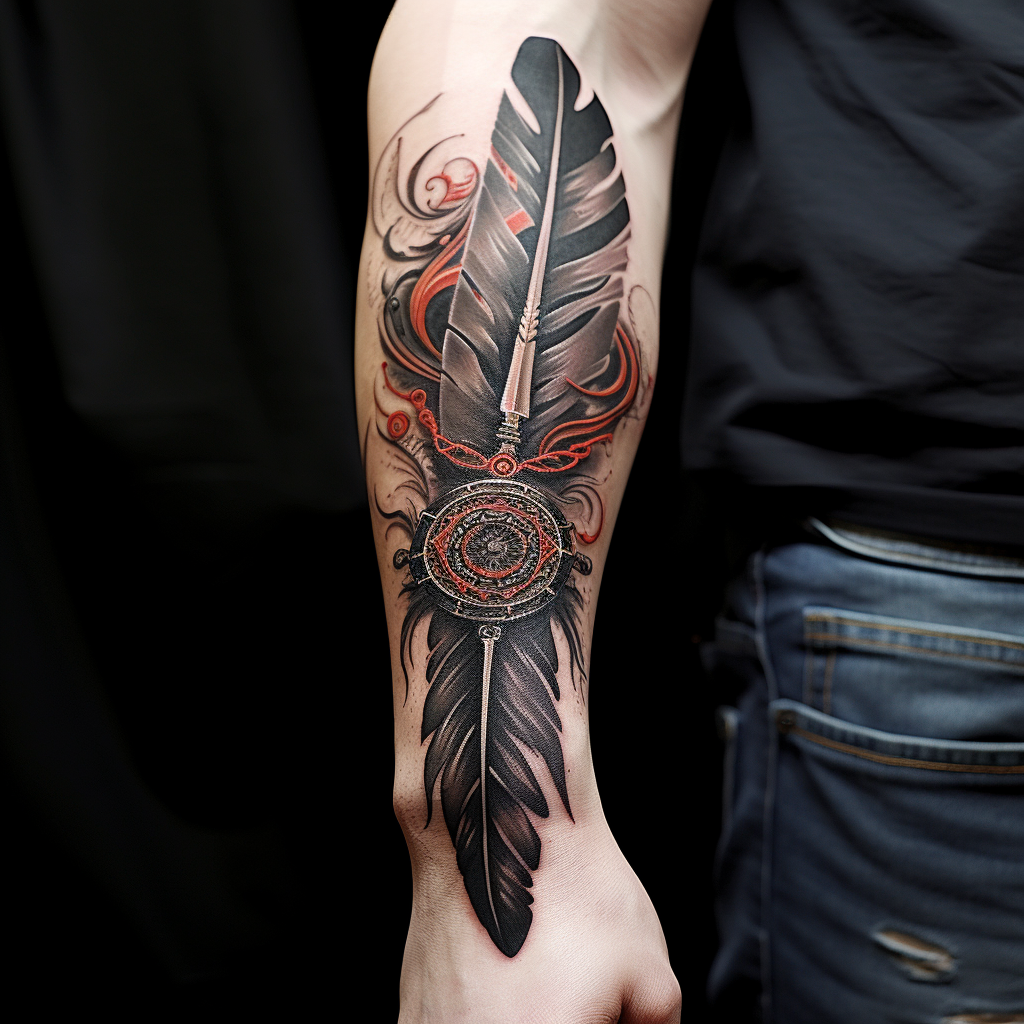 3d-tattoos,Dagger Sheath & Feathers