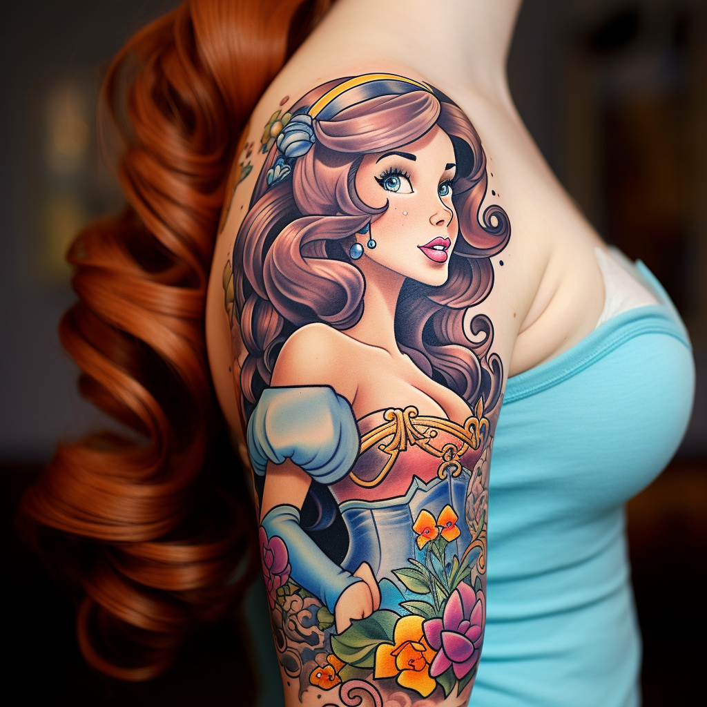 cartoon-tattoos,Disney Princesses Tattoo