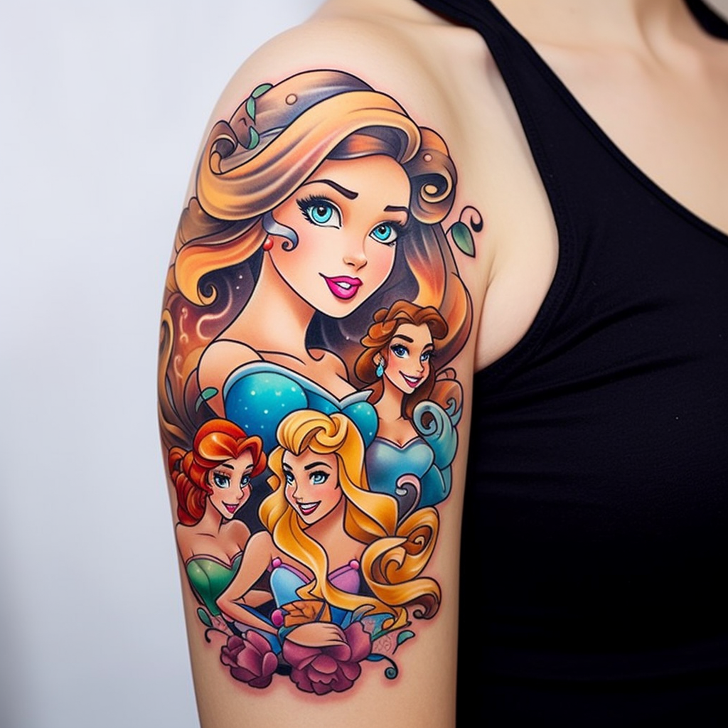 cartoon-tattoos,Disney Princesses Tattoo