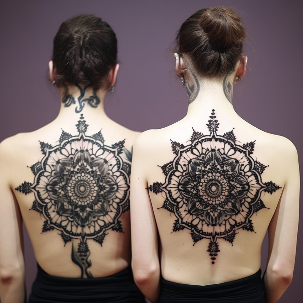 couple-tattoos-2,Double Back Mandala