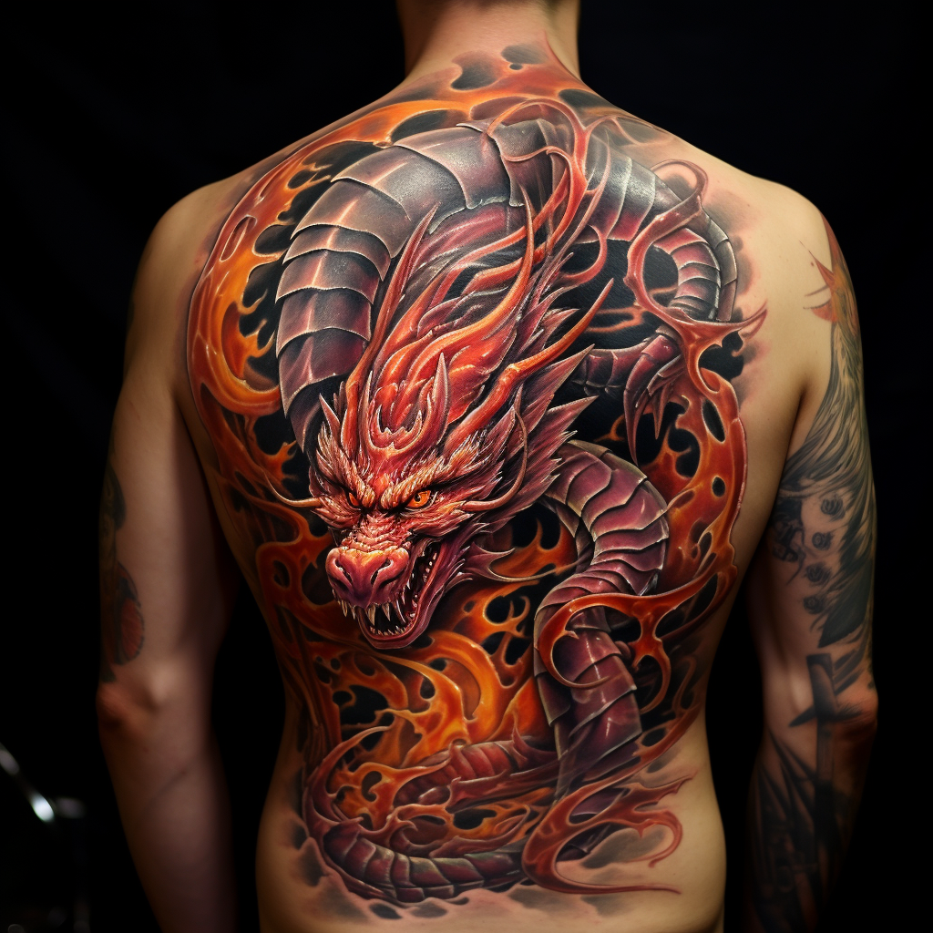animation-tattoos,Dragon Back Tattoo